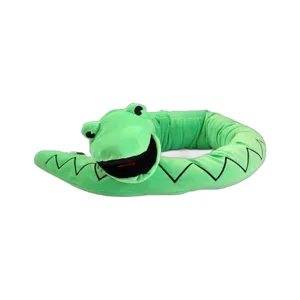 Simpatico peluche serpente verde con bocca mobile, lunga bambola pitone divertente.