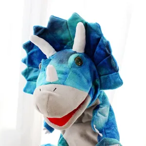 Schattige blauwe dinosaurus handpop pluche speelgoed voor kinderen verhaal interactief spel