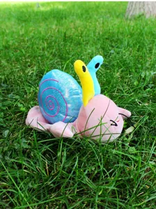 Detailed close-up view of the cute plush snail toy featuring soft fabric and vibrant colors.