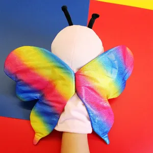 Simpatica marionetta a mano farfalla in peluche colorato, morbido giocattolo per bimbi.