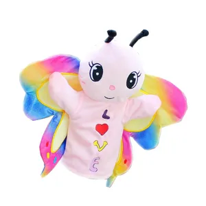 Rainbow butterfly plush hand puppet toy for kids interactive storytelling and fun play.