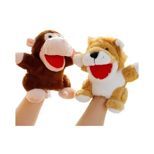 Set di marionette a mano in peluche di animali, morbide scimmia e leone per i bambini.