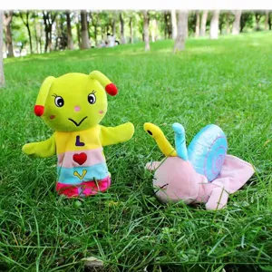 Cute plush insect hand puppet and pink snail soft toy set for kids outdoor interactive play games.