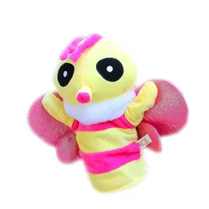 Cute insect plush hand puppet toy, colorful butterfly bee soft doll for kids interactive play.