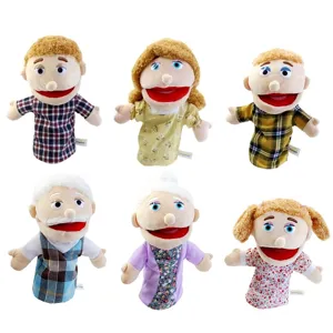 Family Hand Puppets Plush Toys Movable Mouth Six-Piece Set Story Telling Kindergarten Interactive Educational Toy for Kids