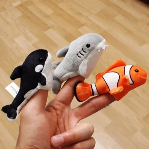 Marine Animal Finger Puppets Plush Toys Cute Sea Creature Shark Turtle Octopus Interactive Soft Kids Play Toy