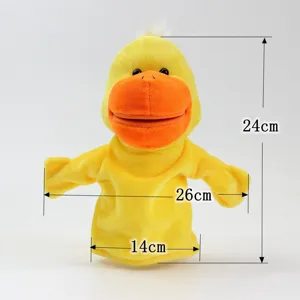 Mignonne marionnette à main en peluche de canard jaune avec bouche mobile pour jeu interactif.