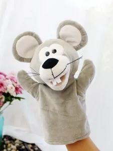 Gris souris marionnette a main peluche detail avec bouche mobile et tissu doux pour les enfants