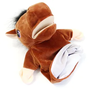 Marionnette à main cheval en peluche marron pour enfants et jeux interactifs en famille