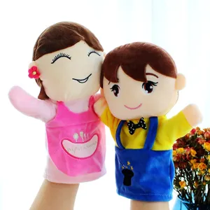 Set di marionette a mano in peluche carine, giocattoli di bambole in stoffa per storie di bambini.