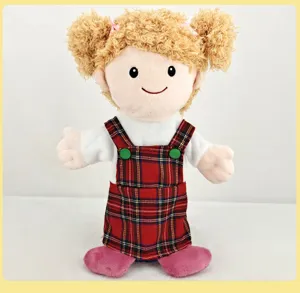 Cute blonde girl plush hand puppet for kids kindergarten storytelling interactive toy play.