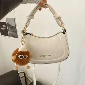 Sac Bandoulière Crescent en Cuir PU Minimaliste Femmes Mode Couleur Unie Sac Bandoulière Chic Sac Aiss