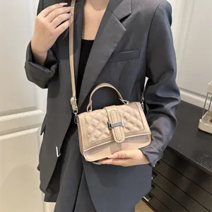 Chic quilted crossbody bag for women, stylish shoulder handbag with elegant metal lock.
