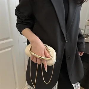 Chic retro metal handle mini evening clutch bag round crossbody shoulder bags for women