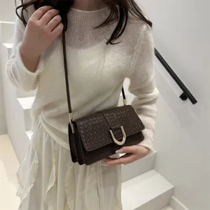 Chic brown textured shoulder bag for women, stylish crossbody square bag for daily wear.