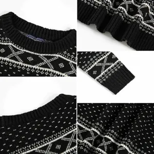 Suéter vintage de jacquard Fair Isle para hombre, jersey de punto clásico en blanco y negro.