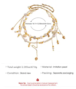 Bohemian multi-layer waist chain with pearls and shells, vintage retro style for women.