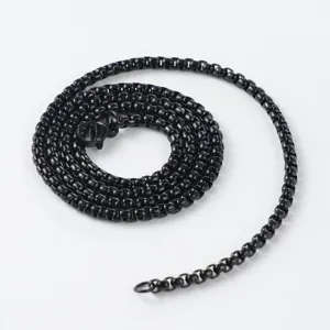 Black stainless steel box chain necklace, durable 3mm width metal jewelry accessory for men women.
