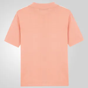 Polo a maniche corte in maglia rosa pesca da uomo, top estivo casual dettaglio.