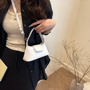 Retro solid color women shoulder crossbody handbag chic casual fashion stylish new white bag