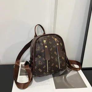Sac à Dos Mini pour Femmes en Cuir PU Mignon Imprimé Ours Voyage Casual Petit Sac d'École Mode Sac à Main Commuter
