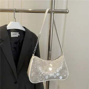 Fashion Sequins Underarm Bag Trendy Shiny Shoulder Bag Casual Small Square Bag PU Leather Patchwork Handbag