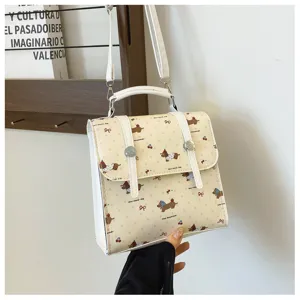 Cute dachshund printed mini backpack for women, sweet style PU leather daily shoulder bag.