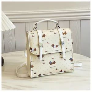 Exquisite mini women backpack with cute dachshund dog print, sweet style PU leather bag.