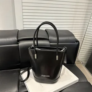 Minimalist PU Leather Bucket Bag For Women Solid Color Casual Daily Handbag Chic Shoulder Crossbody Bag Small Purse