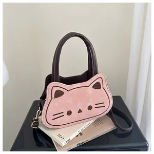 Cute cat shape handbag for women sweet style shoulder crossbody bag daily use kawaii purse.