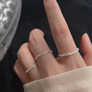 Anillo Brillante de Plata de Ley 925 Anillo de Dedo Apilable Geométrico Minimalista Regalo de Joyería de Moda Para Mujeres