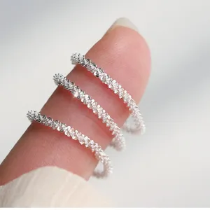 Anillos apilables brillantes de plata de ley 925 para mujer, joyas elegantes y finas para dedos.