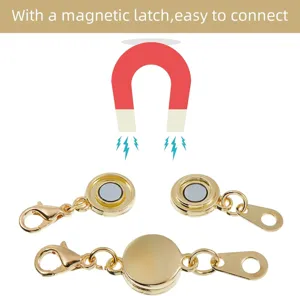 Gold magnetic jewelry clasp DIY bracelet necklace connector zinc alloy flat round metal lock 3pcs