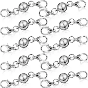 Silver ball magnetic clasp with lobster clasps for DIY jewelry necklace bracelet.