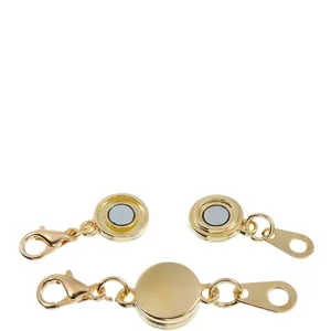 Gold magnetic jewelry clasps for DIY bracelets and necklaces, zinc alloy round clasp parts.