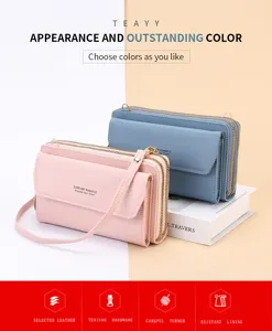Sac à bandoulière pour téléphone portable long portefeuille femme double fermeture éclair.