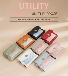 Portefeuille court en cuir PU pour femme fentes pour cartes design floral élégant porte-monnaie