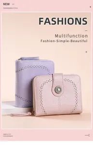 Portafoglio corto donna in pelle cerata con zip portamonete porta carte elegante compatto
