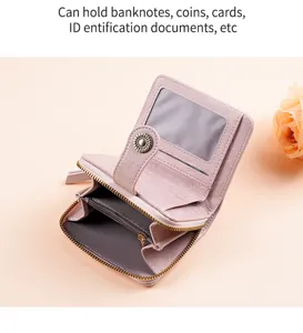 Portafoglio corto donna in pelle cerata con zip borsellino tasche per carte elegante compatto