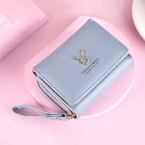 Femme court portefeuille tridimensionnel en pu mignon porte-cartes avec dragonne quotidienne