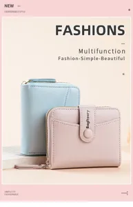 Stylish women short wallet multifunction PU leather coin purse card holder chic daily compact bag
