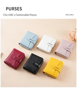 Chic women's short wallet with multiple card slots, stylish coin purse and zipper design.