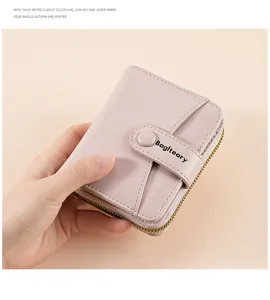 Women short wallet card holder pu leather coin purse fashion pink minimalist style
