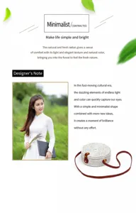 White rattan woven crossbody bag for women, retro artistic style casual shoulder bag.