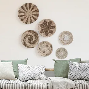Piatti da Appendere alla Parete in Erba Marina Tessuta in Stile Bohémien Set di Cesti Decorativi per Soggiorno Arte della Parete di Casa