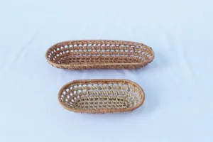 Handwoven rattan hollow detail storage tray set, perfect for tea room snacks and towels display.