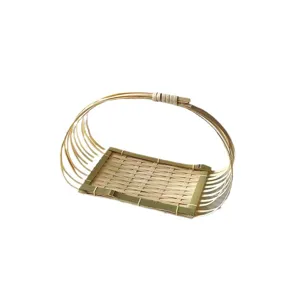 Handcrafted Bamboo Woven Serving Tray Pastoral Style Tea Snack Storage Basket Fruit Dessert Display Tray