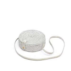 White round rattan woven crossbody bag bohemian summer straw shoulder bag for women