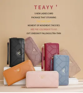 Damen lange gesteppte doppelte Reißverschluss Brieftasche Clutch Geldbörse Handtasche Mode