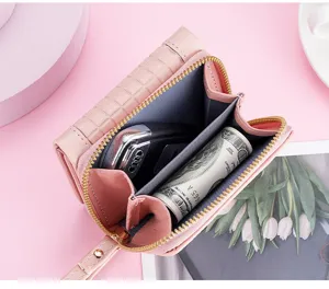 Compact women short wallet pink PU leather cute coin purse small fashion design detail view
